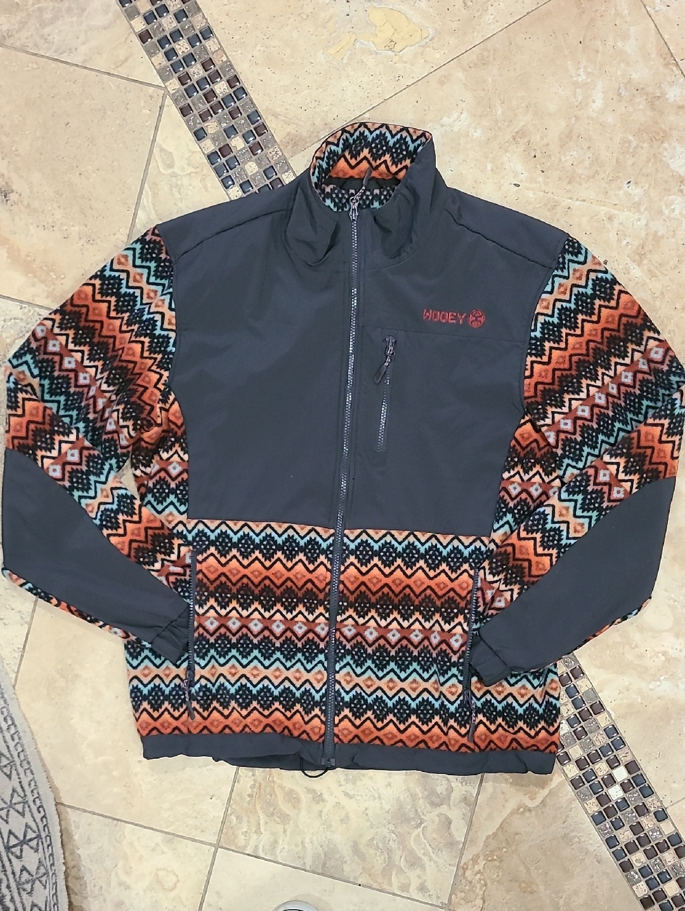 Hooey Gray Jacket with Orange, Teal & Cream Aztec Panels